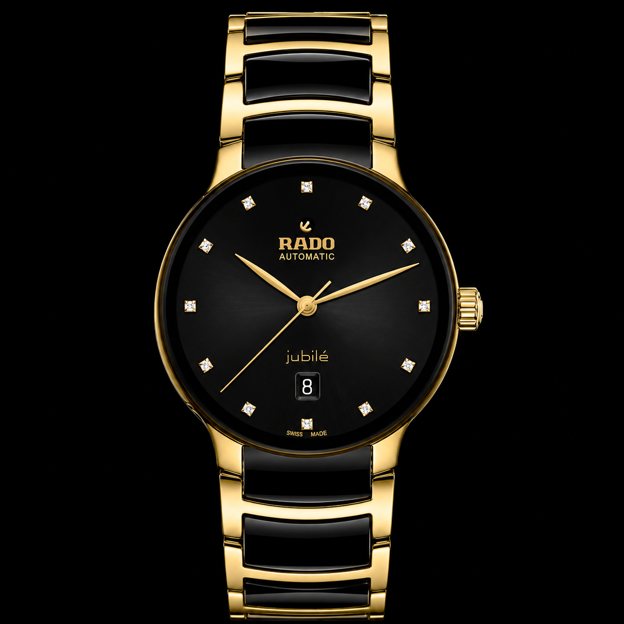 Centrix 12 Diamonds Black Golden Rado