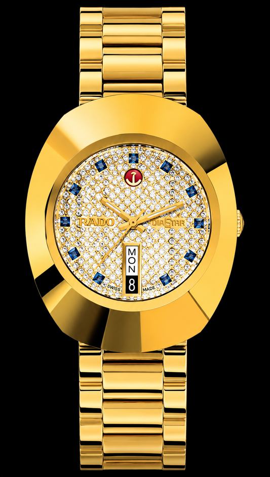 Rado DiaStar Champagne Gold Textured Dial with Blue Diamond