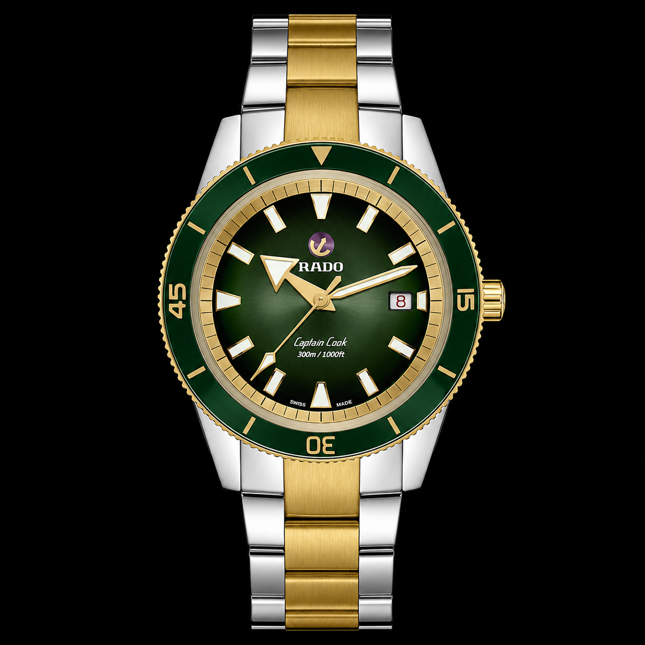 Captain Cook Automatic stainless-steel bracelet with yellow-gold
